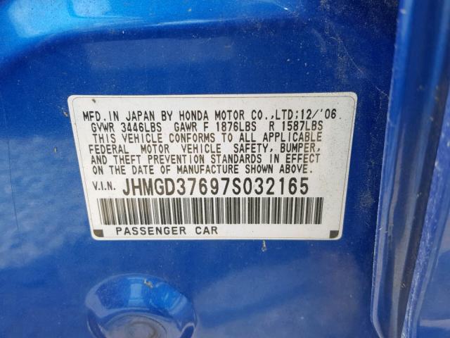 JHMGD37697S032165 - 2007 HONDA FIT S 蓝色 照片 10