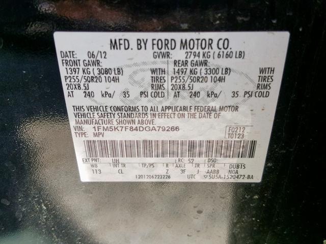 1FM5K7F84DGA79266 - 2013 FORD EXPLORER L BLACK photo 10