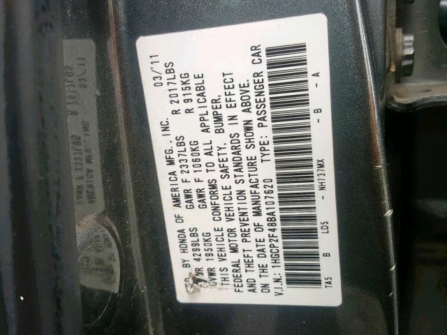 1HGCP2F48BA107620 - 2011 HONDA ACCORD LXP GRAY photo 10