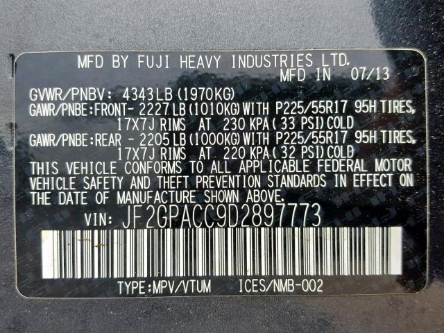 JF2GPACC9D2897773 - 2013 SUBARU XV CROSSTR GRAY photo 10