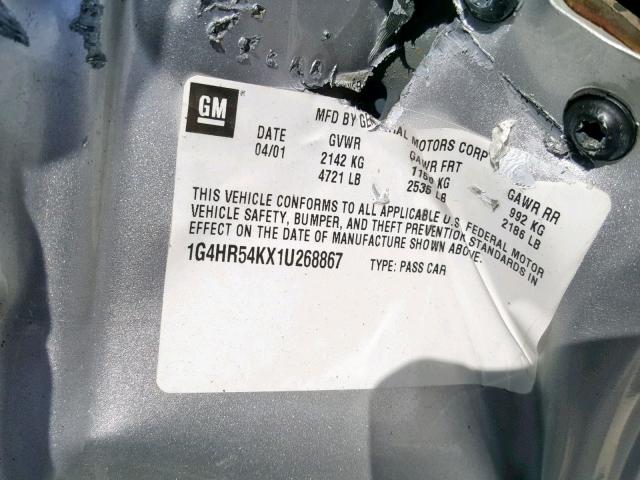 1G4HR54KX1U268867 - 2001 BUICK LESABRE LI SILVER photo 10