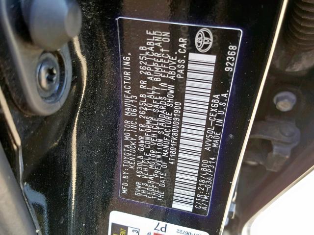 4T1BD1FK8DU091900 - 2013 TOYOTA CAMRY HYBR BLACK photo 10