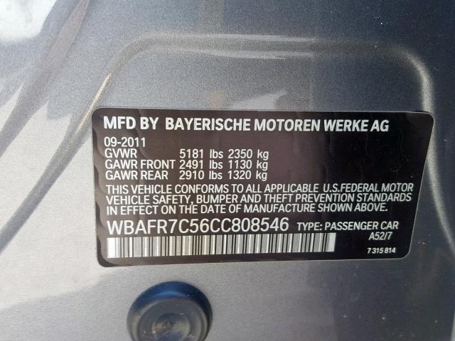 WBAFR7C56CC808546 - 2012 BMW 535 I GRAY photo 10