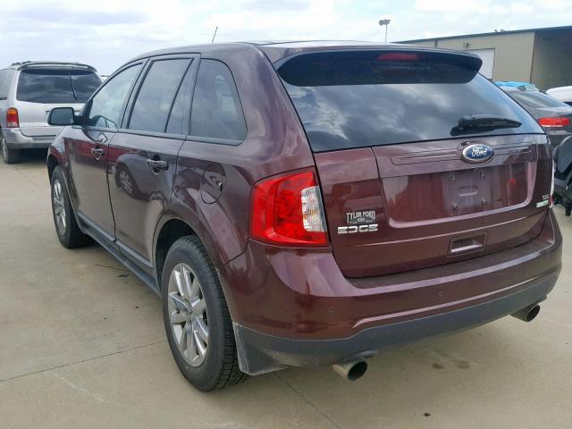 2FMDK3J9XCBA53068 - 2012 FORD EDGE SEL MAROON photo 3