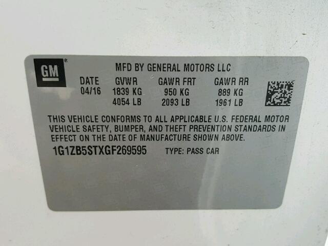 1G1ZB5STXGF269595 - 2016 CHEVROLET MALIBU LS 白色 照片 10