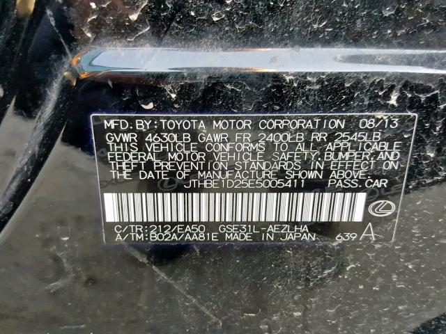 JTHBE1D25E5005411 - 2014 LEXUS IS 350 BLACK photo 10