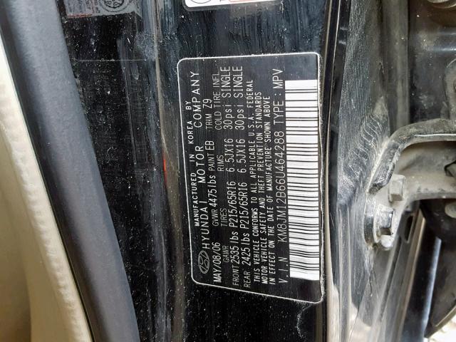 KM8JM12B66U464288 - 2006 HYUNDAI TUCSON GL BLACK photo 10