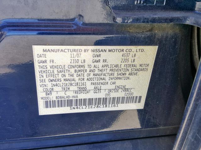 1N4CL21E28C181161 - 2008 NISSAN ALTIMA HYB BLUE photo 10