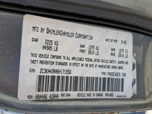 2C3KA43R06H171556 - 2006 CHRYSLER 300 GRAY photo 10