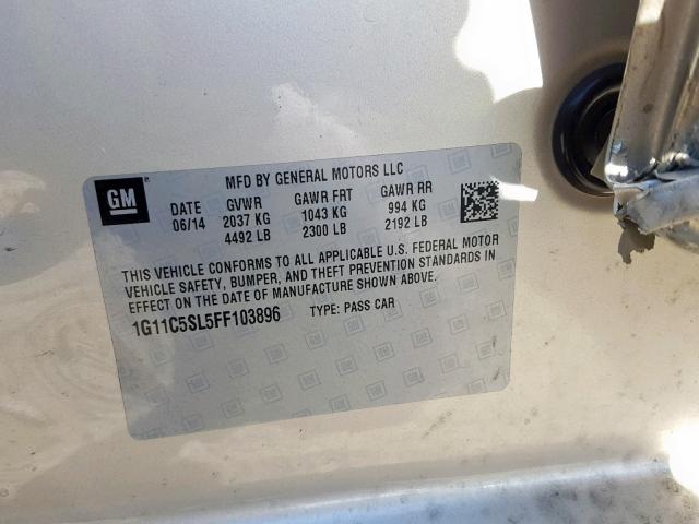 1G11C5SL5FF103896 - 2015 CHEVROLET MALIBU 1LT 棕色 照片 10