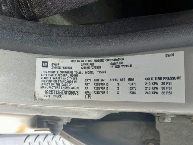 1GCDT13E078136078 - 2007 CHEVROLET COLORADO TAN photo 10