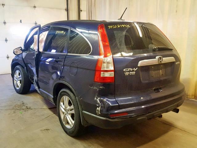 5J6RE4H76BL002574 - 2011 HONDA CR-V EXL BLUE photo 3