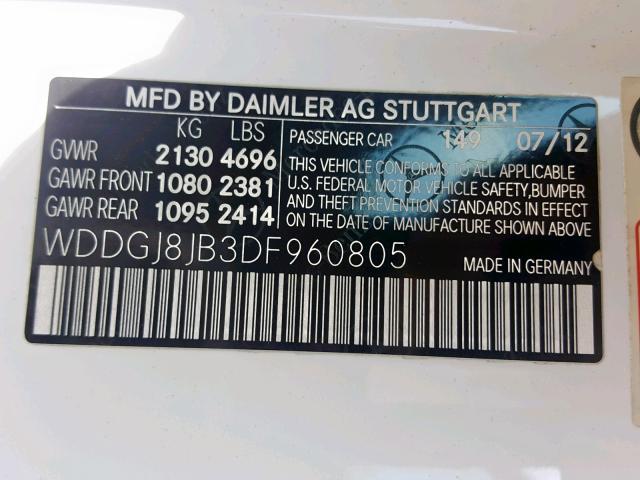 WDDGJ8JB3DF960805 - 2013 MERCEDES-BENZ C 350 4MAT WHITE photo 10