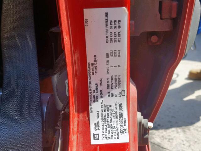 1GCDT33E288190897 - 2008 CHEVROLET COLORADO L RED photo 10