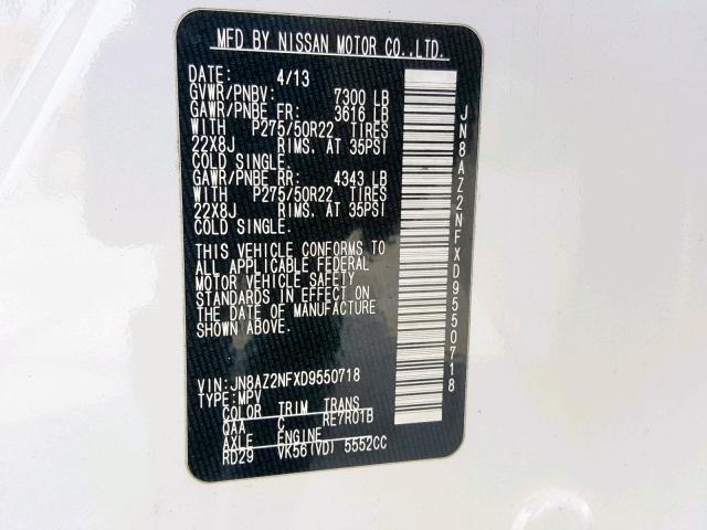 JN8AZ2NFXD9550718 - 2013 INFINITI QX56 WHITE photo 10