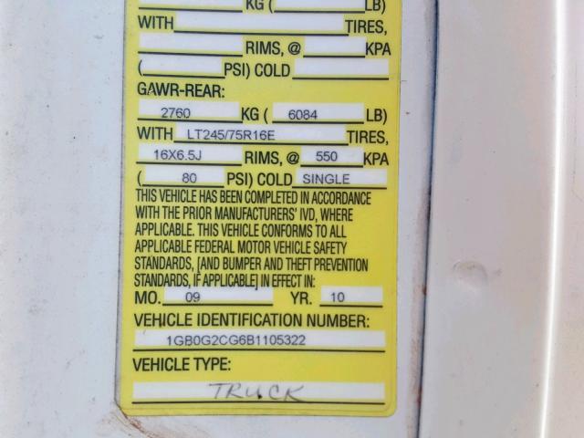 1GB0G2CG6B1105322 - 2011 CHEVROLET EXPRESS G3 WHITE photo 10