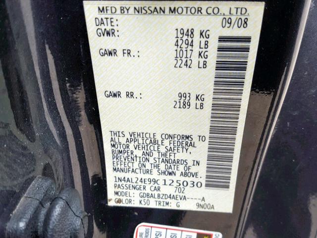 1N4AL24E99C125030 - 2009 NISSAN ALTIMA 2.5 GRAY photo 10