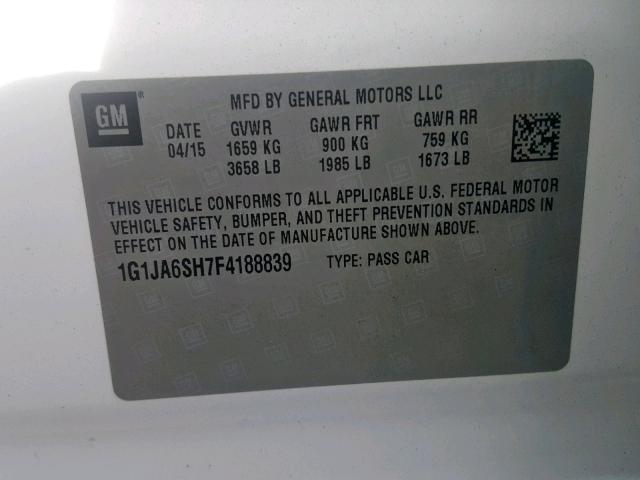 1G1JA6SH7F4188839 - 2015 CHEVROLET SONIC LS WHITE photo 10