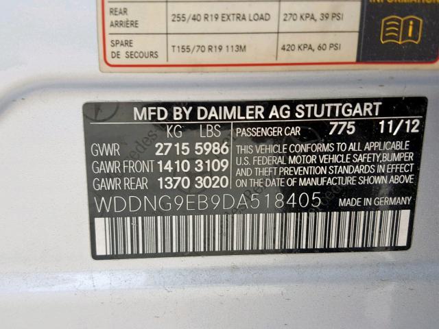 WDDNG9EB9DA518405 - 2013 MERCEDES-BENZ S 550 4MAT SILVER photo 10