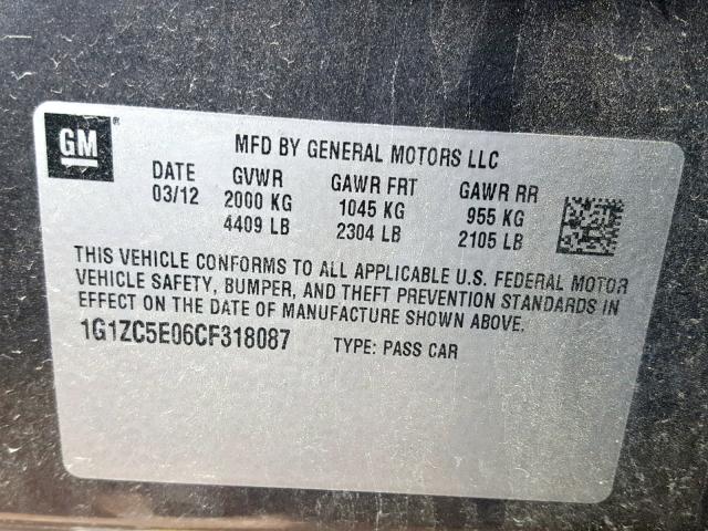 1G1ZC5E06CF318087 - 2012 CHEVROLET MALIBU 1LT 灰色 照片 10