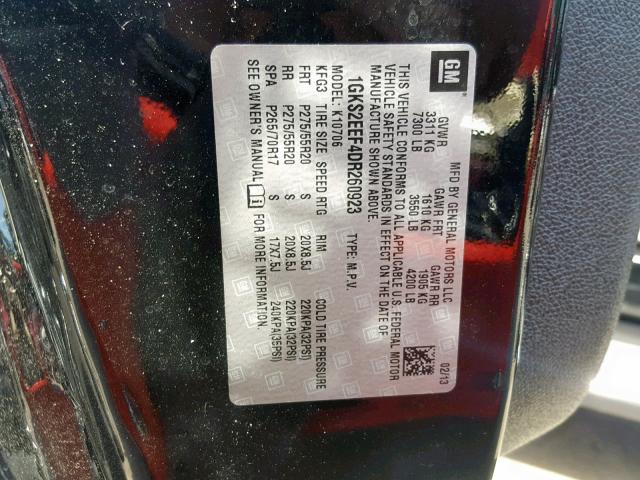 1GKS2EEF4DR260923 - 2013 GMC YUKON DENA BLACK photo 10