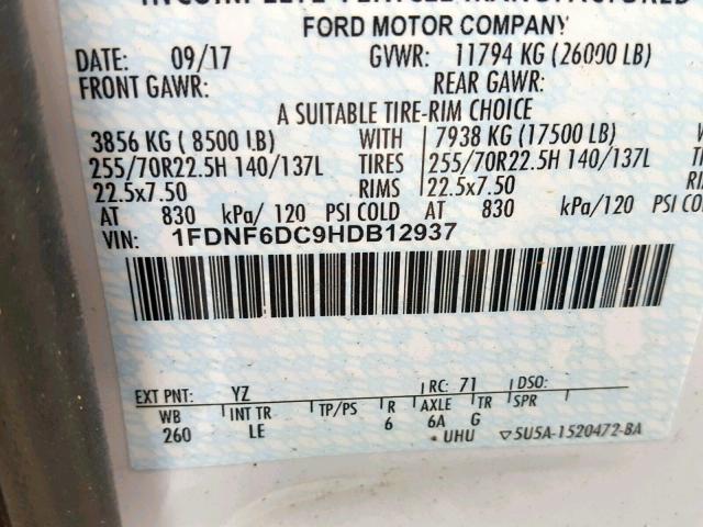 1FDNF6DC9HDB12937 - 2017 FORD F650 SUPER WHITE photo 10