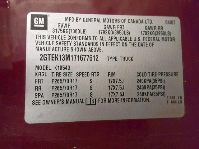 2GTEK13M171677612 - 2007 GMC NEW SIERRA RED photo 10