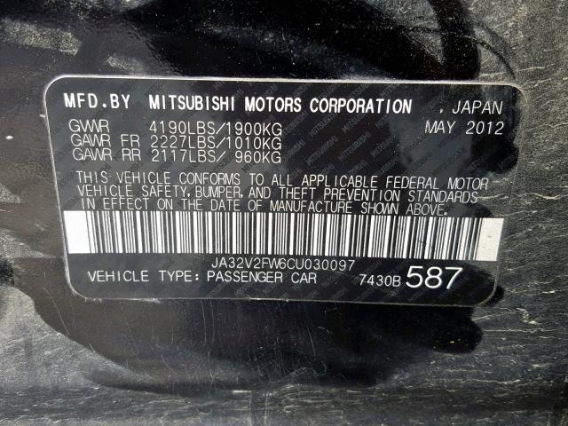 JA32V2FW6CU030097 - 2012 MITSUBISHI LANCER SE BLACK photo 10