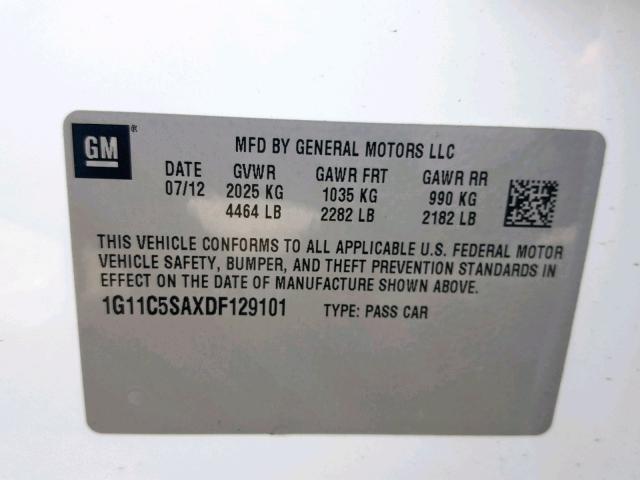 1G11C5SAXDF129101 - 2013 CHEVROLET MALIBU 1LT 白色 照片 10