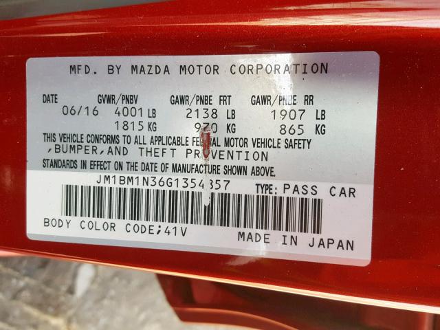 JM1BM1N36G1354857 - 2016 MAZDA 3 GRAND TO RED photo 10