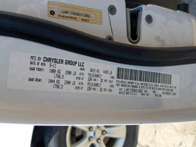 1J4NT1FB5BD213852 - 2011 JEEP COMPASS SP თეთრი ფოტო 10