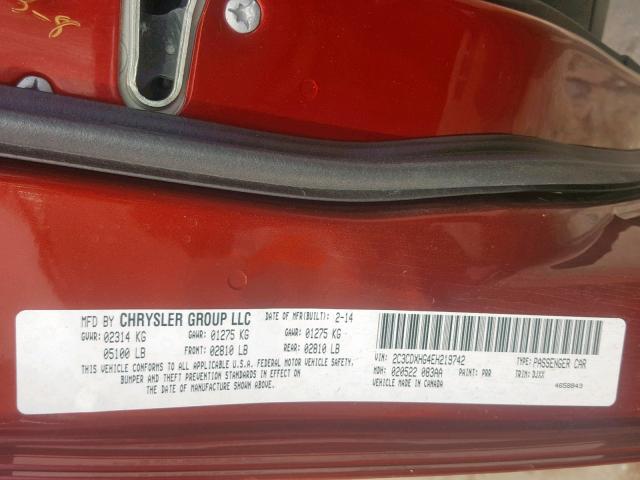 2C3CDXHG4EH219742 - 2014 DODGE CHARGER SX RED photo 10