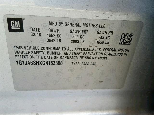 1G1JA6SHXG4153388 - 2016 CHEVROLET SONIC LS SILVER photo 10