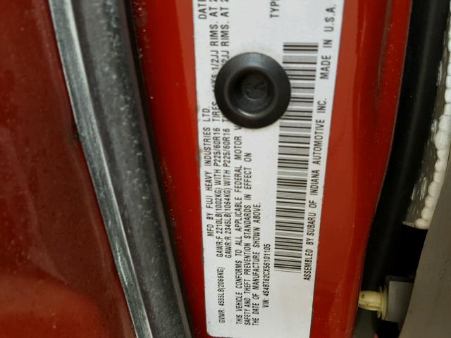 4S4BT62CX56101105 - 2005 SUBARU BAJA SPORT RED photo 10