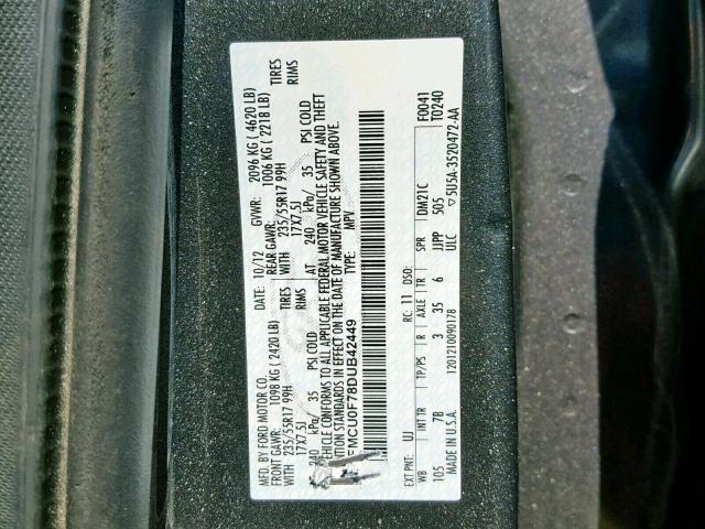 1FMCU0F78DUB42449 - 2013 FORD ESCAPE S GRAY photo 10