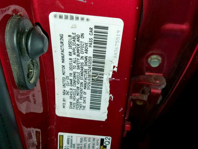 5Y2SL63875Z451059 - 2005 PONTIAC VIBE RED photo 10