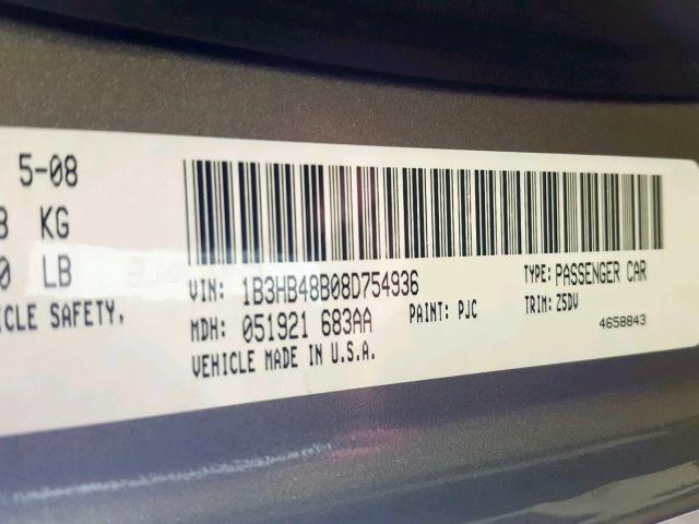 1B3HB48B08D754936 - 2008 DODGE CALIBER SX TAN photo 10