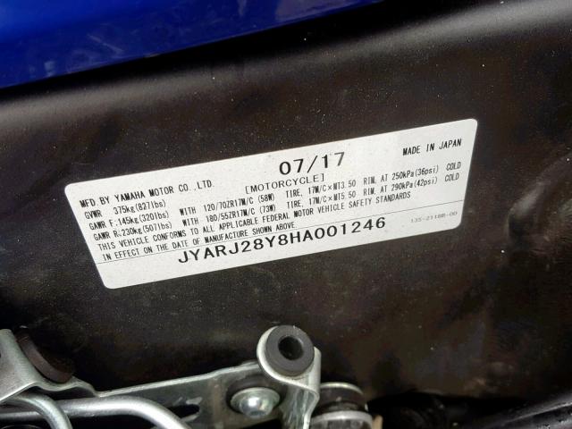 JYARJ28Y8HA001246 - 2017 YAMAHA YZFR6 C BLUE photo 10