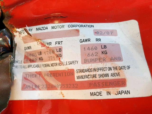 JM1BF2326H0553232 - 1987 MAZDA 323 RED photo 10