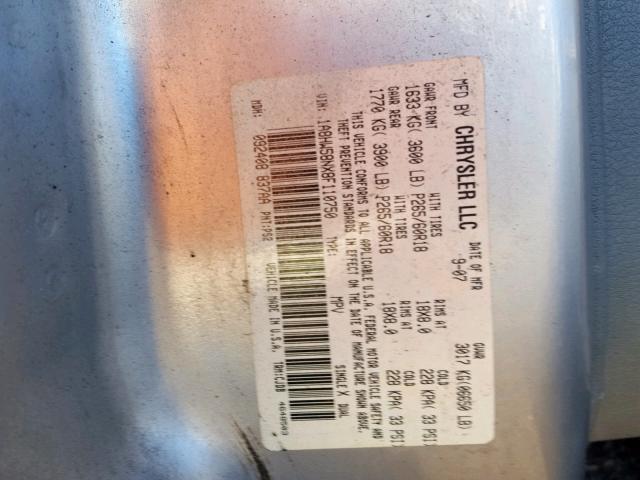 1A8HW58NX8F110750 - 2008 CHRYSLER ASPEN LIMI GRAY photo 10