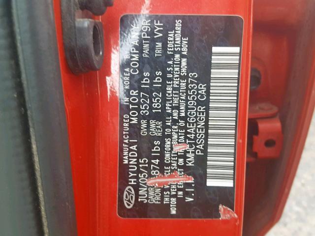 KMHCT4AE6GU955373 - 2016 HYUNDAI ACCENT SE RED photo 10