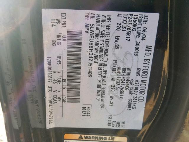 5LMEU88H34ZJ51489 - 2004 LINCOLN AVIATOR Qara foto 10