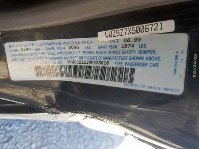 3VWCC21C3XM473016 - 1999 VOLKSWAGEN NEW BEETLE TWO TONE photo 10