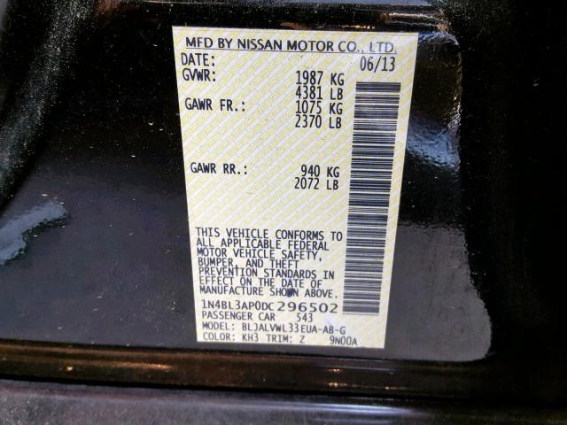 1N4BL3AP0DC296502 - 2013 NISSAN ALTIMA 3.5 BLACK photo 10