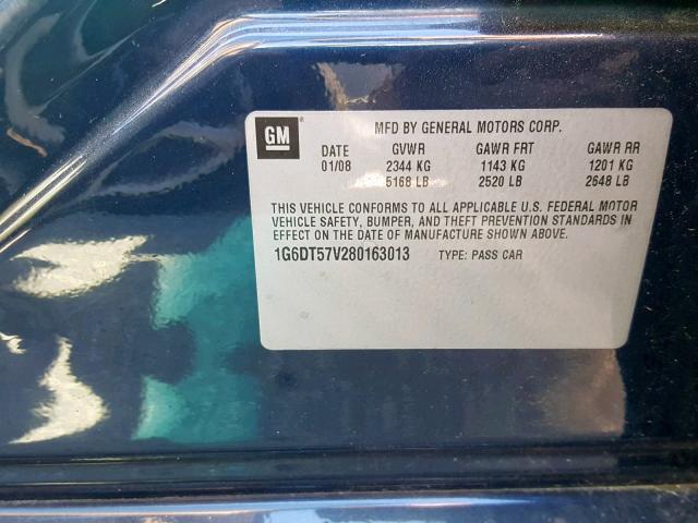 1G6DT57V280163013 - 2008 CADILLAC CTS HI FEA BLUE photo 10