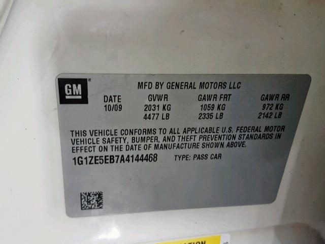 1G1ZE5EB7A4144468 - 2010 CHEVROLET MALIBU LTZ თეთრი ფოტო 10