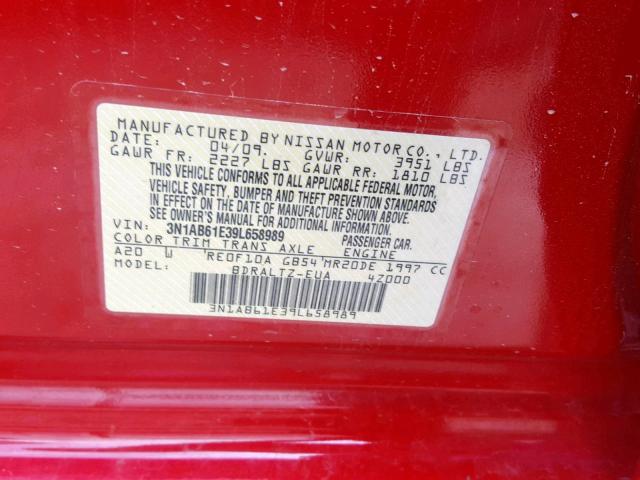 3N1AB61E39L658989 - 2009 NISSAN SENTRA 2.0 RED photo 10