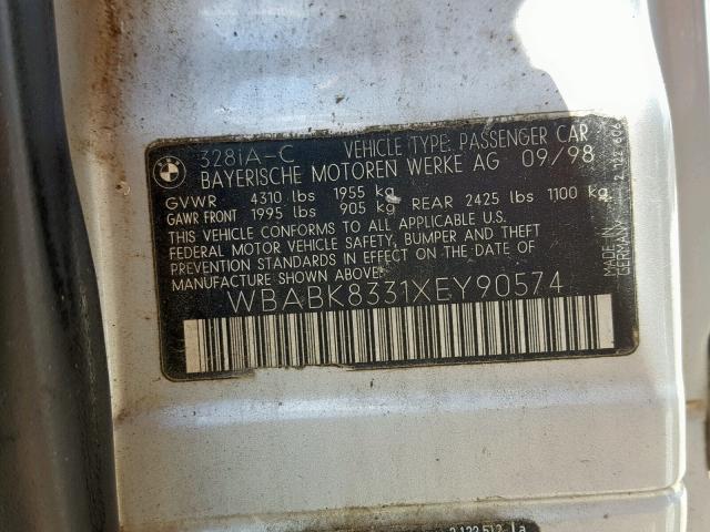 WBABK8331XEY90574 - 1999 BMW 328 IC AUT SILVER photo 10