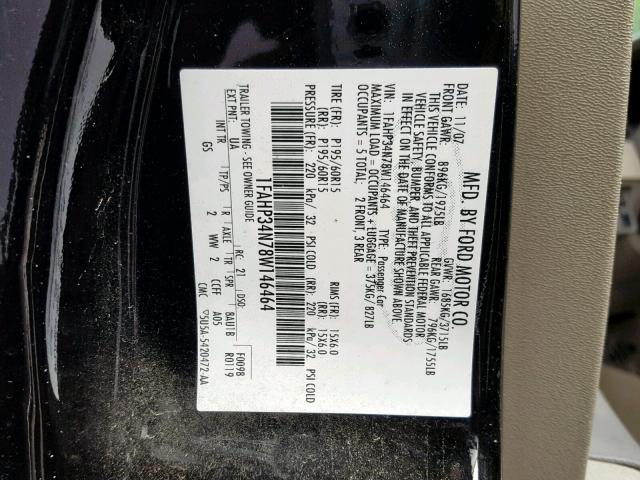 1FAHP34N78W146464 - 2008 FORD FOCUS S/SE BLACK photo 10