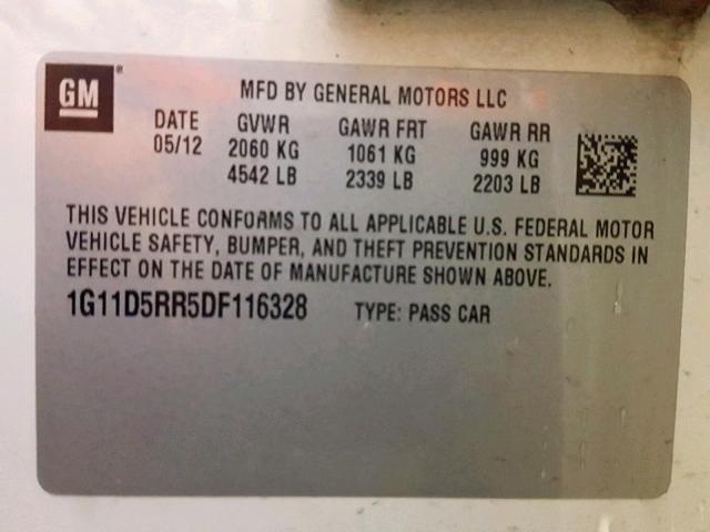 1G11D5RR5DF116328 - 2013 CHEVROLET MALIBU 1LT 白色 照片 10